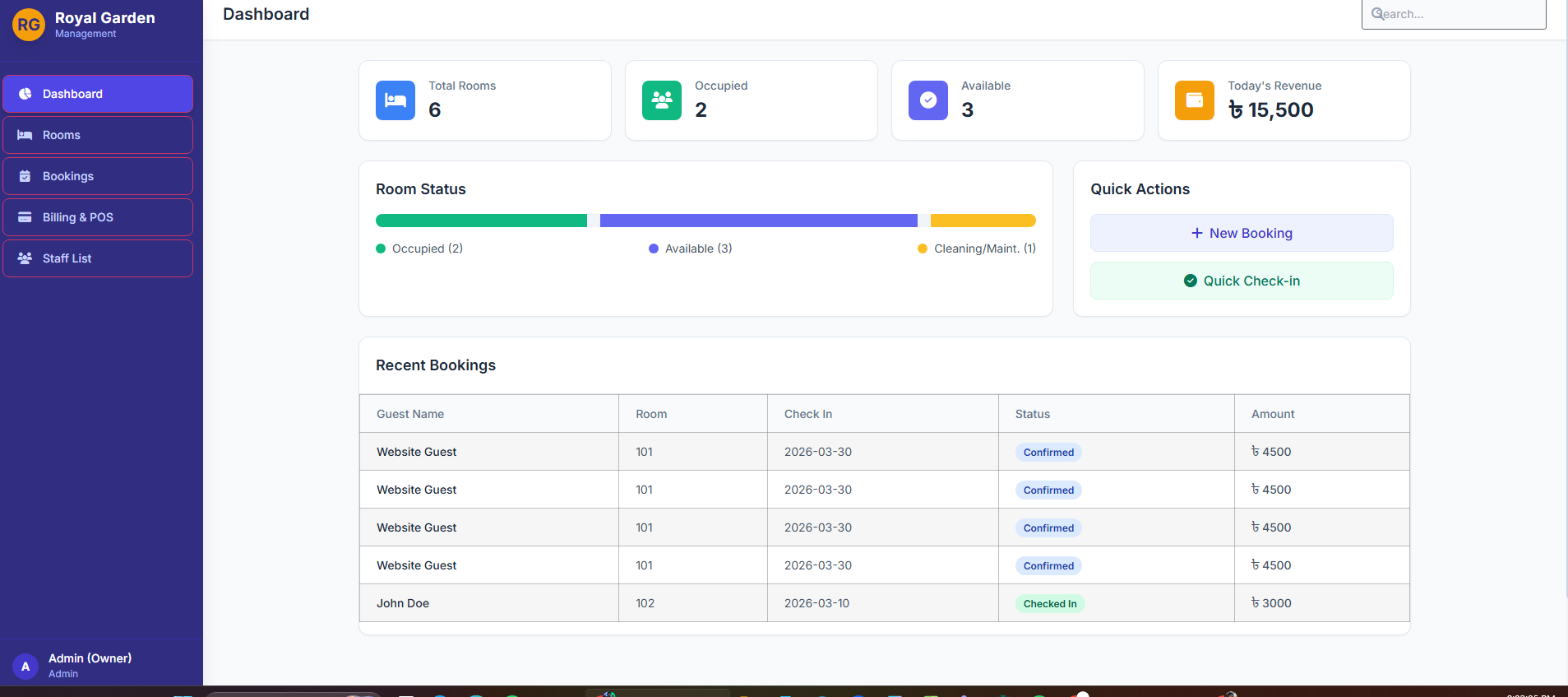 Hotel Management System - View 1